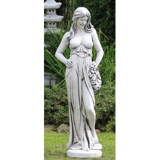 Casa Padrino Skulptur Jugendstil Garten Deko Skulptur Frau mit Kranz Grau H. 150 cm - Elegante Garten Deko Stein Figur - Barock & Jugendstil Garten Deko Accessoires