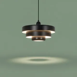 BARCELONA LED Pendelleuchte MACARRON Schwarz 3-stufig, Metall Eisen, Bauhaus Minimalistisch, Indirekte Blendfreie Beleuchtung, Klassisch Vintage Modern & Zeitloser Luxus E27