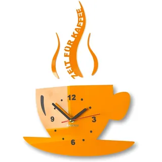 Tasse Zeit für Kaffee Moderne Küche Wanduhr, 3D römisch, wanduhr deko (gelb)