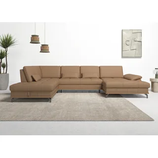 Wohnlandschaft OTTO HOME "Costello U-Form, Sitztiefen- & Armteilverstellung, 3 Nierenkissen", braun (cappucino), B:363cm H:89cm T:223cm, Luxus-Microfaser (90% Polyester, 10% Polyamid);Samtoptik (100% Polyester), Sofas, Wohnlandschaft, mit Schlaffunktion & Stauraum, Federkern, Leder, Topseller