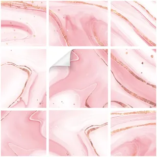 yabaduu 10 Stück Fliesenaufkleber Küche Bad Muster Naturstein Design Aufkleber Fliesen Sticker Wandfliesen Dekor Folie Selbstklebend Y042-03 (Marmor Pink, 15 x 15 cm)