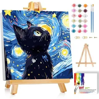 luckyarina Malen Nach Zahlen Kinder Mit Rahmen - Katze Malen Nach Zahlen Kinder Leinwand Ölgemälde, Tiere Paint by Numbers Mit Geschenkbox DIY ab