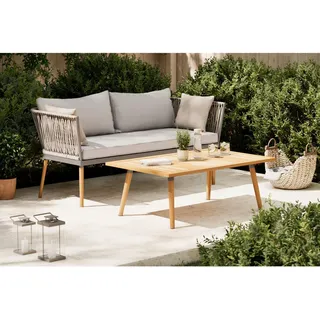 Ambia Garden Gartenset, Grau, Schwarz, Akazie, Holz, Metall, Textil, 2-teilig, Akazie, massiv, 110x161.7x40 cm, FSC 100%, Gartenmöbel, Gartenmöbel-Sets