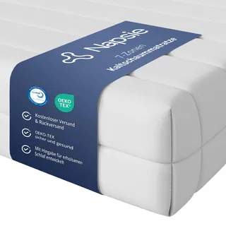 NAPSIE 7-Zonen Matratze 90x200 cm | H3 Mittelfest | Ergonomische Kaltschaummatratze | Hypoallergen & Antibakteriell | Bezug abnehmbar & waschbar | Oeko-TEX® (12cm, 90 x 200 cm)