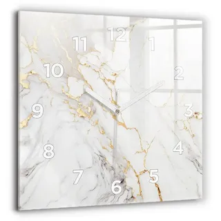 Tulup Wanduhr Glasmarmoruhr Dekorative Rechteckige Uhr aus Gehärtetem Glas weiß 60 cm x 60 cm
