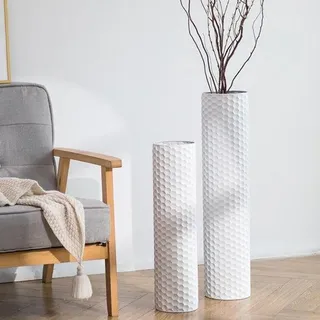 Famanu Set von 2 großen weißen Vasen für die Bodendekoration - 70 und 55 cm hoch