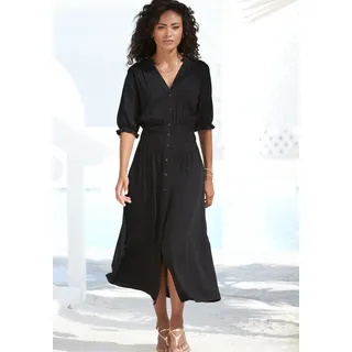 Sommerkleid BUFFALO Gr. 36, N-Gr, schwarz Damen Kleider Strandkleider mit Smokeinsätzen, elastisches Blusenkleid, Strandkleid