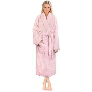 PAVILIA Premium Damen Plüsch-Bademantel flauschig warm Fleece Sherpa Shaggy, hellrosa Farbe, Large-X-Large - L-XL