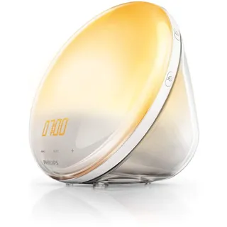 Philips SmartSleep Wake-Up Lichtwecker, Farbige Sonnenaufgang- und Sonnenuntergangssimulation, 5 Naturgeräusche, FM Radio & Leselampe, Tap Snooze - HF3519/20