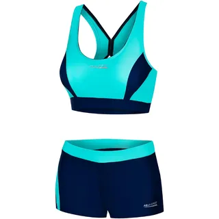 Aqua Speed Damen sportlicher Bikini Set | Bikinis Beachvolleyball | Sport Bademode für Frauen | Schwimmbikini | Zweiteiler | Womens Two Piece Swimsuit | Gr. 42, 42 Türkis - Navy | Fiona - 42
