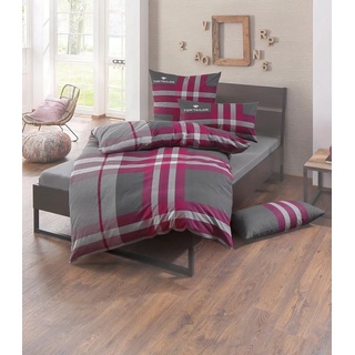 Bettwäsche Nick in Gr. 135x200 oder 155x220 cm, TOM TAILOR HOME, Renforcé, Biber kuschelig warm im Winter, mit GRATIS-Zugabe: Gästehandtuch grau|lila 1 St. x 155 cm x 220 cm