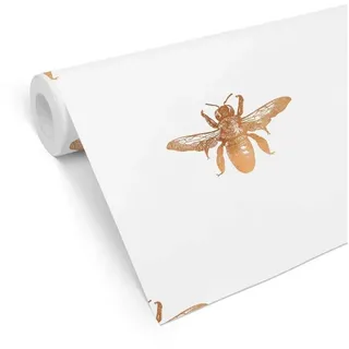 K&L Wall Art Mustertapete Vintage gold Glitzer Optik fleißige Biene Vliestapete Wohnzimmer Retro, Bienenkönigin Tapete weiß 0.48 m x 5.28 m