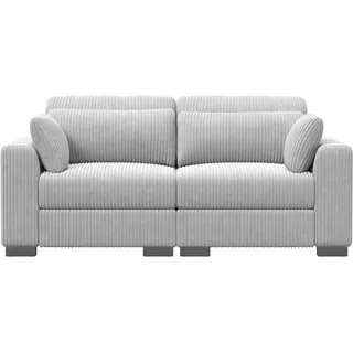 Mutuolux 2-Sitzer-förmiges Sofa mit Aufbewahrungshocker – Cord Ecksofa Modulsofa mit Ottomane – Weiches Wohnlandschaft Sofa für Wohnzimmer, Familie, Gästezimmer – Modern & Bequem (Beige)