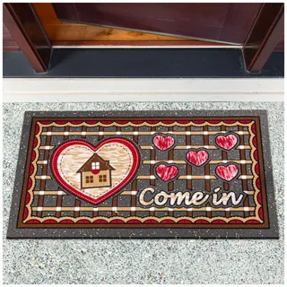ANRO Schmutzfangmatte Fußmatte Schuhabstreifer Türmatte Schuhmatte Gummi Fußabtreter rutschfest für außen, innen, Eingangsbereich Come In - Herz 40x68cm