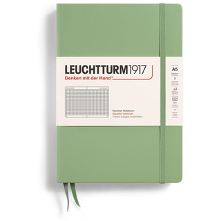 LEUCHTTURM1917 361583 Notizbuch Medium (A5), Hardcover, 251 nummerierte Seiten, Salbei, kariert