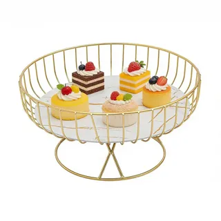 Obstkorb Rund Obstschale Obsttablett - Gold/Weiß