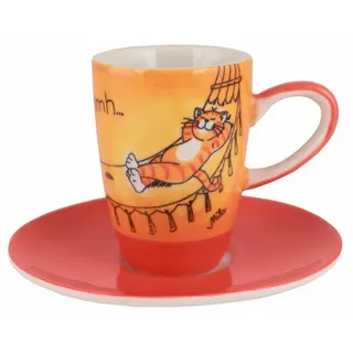 Mila Espressotasse Mila Keramik Espresso-Tasse mit Untere Oommh Katze Ruhepause, Keramik grau|weiß