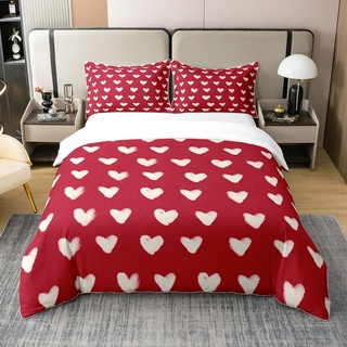 Rot Weiß 100% Baumwolle Bettbezug 155x220 Nette Herz Muster Bett Sets für Kinder Bettwäsche Set Cartoon Liebe Geometrische Bettbezug Liebe Herz Atmungsaktive Quilt Cover