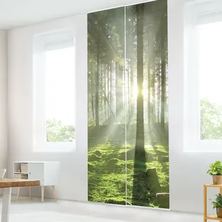 micasia Schiebegardine halbtransparent 60er Paneel Klett Wald Textil lichtdurchlässig - Motiv Modern Flächenvorhang grün Wohnzimmer Schlafzimmer 1644 (120x250 cm - 2er Set)