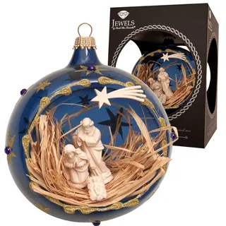 Krebs Glas Lauscha Weihnachtskugel Krippenszene Blau 10cm