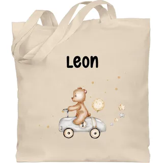 Geschenk mit Namen personalisiert by Shirtracer - Baumwolltasche - Tiere - Bär Bärenmotiv Teddy Motiv Baby Bear Bären Bears Rennfahrer - Einheitsgröße