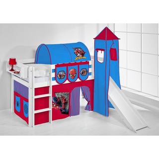 Lilokids Kinderbett Spielbett JELLE Spiderman - Hochbett LILOKIDS - weiß - mit Turm, Rutsche und Vorhang 190 cm