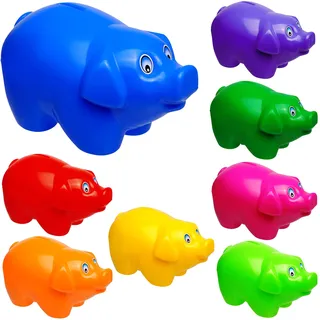 alles-meine.de GmbH 5 Stück große XL - Spardosen - Schwein - bunter Farb-Mix - 19 cm groß - stabile Sparbüchsen aus Kunststoff/Plastik - Sparschwein - Glücksbringer - für Kin..