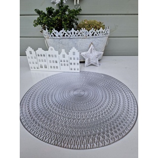 2 er Set Tischsets Weihnachten Vintage Platzmatten Silber PVC Ø38 cm