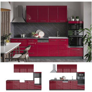 Vicco Küchenzeile Einbauküche Küche Fame-Line Anthrazit Rot Hochglanz 295 cm modern