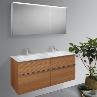 Burgbad Fiumo Badmöbel-Set Doppelwaschtisch mit Waschtischunterschrank und Spiegelschrank B: 142 SGGT142LF3960C0001G0146