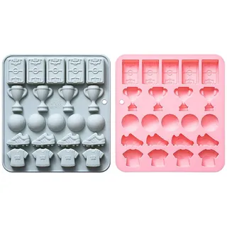 Silikon Schokoladenformen, 2 Stück Süßigkeiten Formen mit Sportmotiven zum Backen, Geleeformen für Gelee, Eiswürfel, Cupcake Dekorationen (Fußball/Badminton/Tischtennis/Hockey/Tennis)