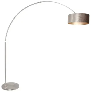 Steinhauer Stehleuchte / Bogenleuchte SPARKLED LIGHT, E27, mit Fussschalter + zylindrischem Schirm, stahl gebürstet / Velours silber STE-8125ST