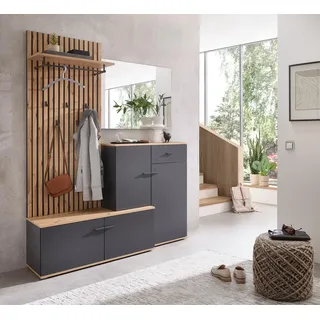 moebel-dich-auf Garderoben-Set Como anthrazit/Artisan Eiche Nb. Flurgarderobe Wandgarderobe Paneel + Schuhschrank + Spiegel optional mit Hochschrank (Garderobe)