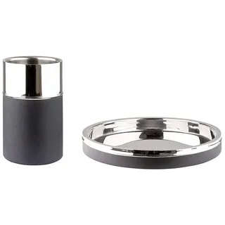 Fink Cocktail-Set ANDOR - Tablett + Kühler aus Edelstahl - silber-grau - Servierset, (Barset bestehend aus Weinkühler und Tablett, 2er Set), Geschenkset - Flaschenkühler - Dekotablett Dekoplatte - Flaschenhalter schwarz