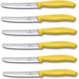 Victorinox Tafelmesser 6-teiliges Tafelmesser-Set mit Wellenschliff, rostfreiem Stahl (6 Stück), Swiss Made, leuchtendes Gelb gelb