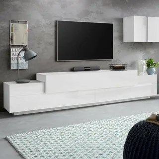 Dmora - TV-Schrank Nico, niedriges Wohnzimmer-Sideboard, Fernsehständer-Basis, 100% Made in Italy, 240 x 45 x 52 cm, glänzendes Weiß,