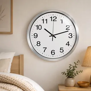 Outpicker Wanduhr Ohne Tickgeräusche 30cm Modern Quartz Lautlos Wanduhr Schleichende Sekunde, Metalluhr Dekoration für Wohnzimmer Kinderzimmer Küche (Silber Weiss)