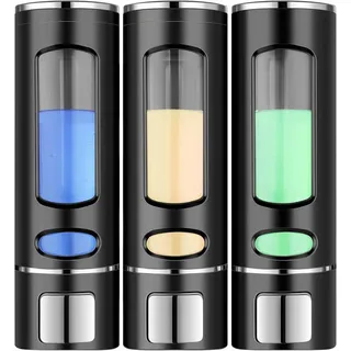 AURIVION Flaschenträger Seifenspender Wandmontage 400ml, 3 Stk. für Bad & Küche (Set, 3-St., Seifenpumpenspender für Badezimmer & Küche, platzsparend), Manueller Shampoo Spender für Dusche mit Pumpfunktion schwarz