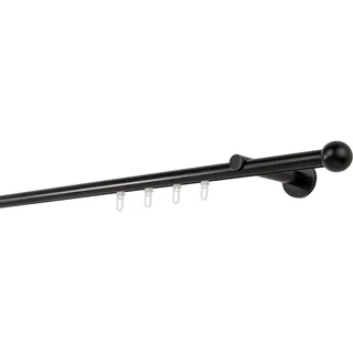 ONDECO Gardinenstange auf Maß Innenlauf 20mm Ball 1-lauf Wandträger 12cm mit Gleiter Farbe: Schwarz, Größe: 360cm