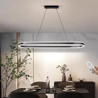 100cm Dimmbare LED Pendelleuchte Schwarz Moderne Esstisch Hängeleuchte 88W Oval Kronleuchter mit Fernbedienung höhenverstellbar Hänge lampe für büro esszimmer Arbeitszimmer Wohnzimmer Küche leuchte
