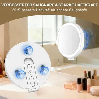 30 Fach Vergrößerungsspiegel mit Licht, 15.7cm Reisespiegel mit 3 Saugnapf, W...