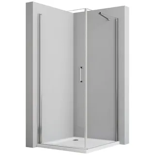 Boromal Eckdusche Duschkabine Pendeltür mit Seitenwand Eckeinstieg Duschabtrennung, BxT: 75x90 cm, 6mm ESG Glas Duschtrennwand Drehtür 75 cm x 195 cm x 90 cm