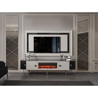 JVmoebel Sideboard Luxus Sidebaord Wohnwand mit Kamin Fernseher Ständer tv Board, Made in Europa schwarz|weiß