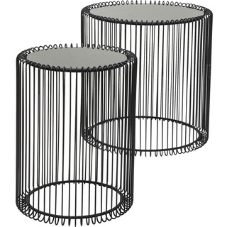 Kare Design Beistelltisch Wire 2er Set schwarz, runder, moderner Glastisch, großer Beistelltisch, Kaffeetisch mit Glasplatte, Ø27cm (klein), Ø39cm (groß)