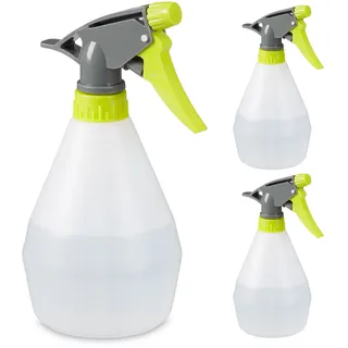 Relaxdays Sprühflasche, 3er Set, 500 ml, Düse mit Nebel und Strahl, mit Skala, nachfüllbar, Kunststoff, Zerstäuber, weiß