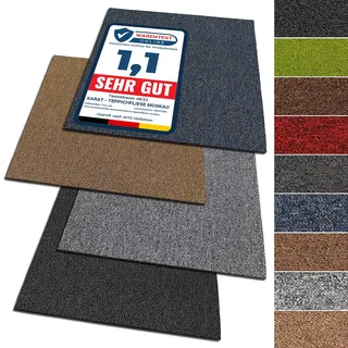 KARAT Teppichfliesen Moskau 50x50 cm selbstliegend - 24 Stück Set - 6m2 - strapazierfähiger Teppich Bodenbelag mit hochwertigem Schlingenflor für Haus & Büro - antistatisch mit Bitumen Rücken - Beige