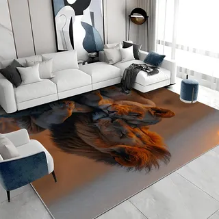 buyluhn Quadratischer Kurzflor-Teppich 250x250, Löwe Teppich Kinderzimmer, Afrikanische Tierwelt Waschbar rutschfest Dünn Saugfähig für Wohnzimmer Schlafzimmer Esszimmer QE-124