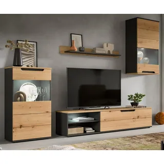inn.furn WOHNWAND Eiche Artisan, grau 4-teilig 246 cm, Schrankwand mit Soft-Close