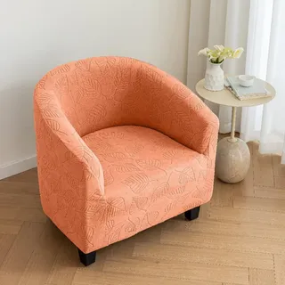 ENEN Sesselbezug Clubsessel Feste Farbe, Stretch Stuhlbezug, Cocktailsessel, Hussen für Stühle, Blattabdruck Chair Cover, Stuhlüberzieher, Universal Stuhl Bezug für Hotel Bankett (Orange 01)