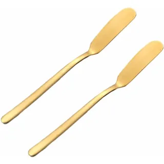Wambere 2 Stück 16,5 cm × 1,8 cm Edelstahl Buttermesser Buttermesser mit langem Griff Tafelmesser käsemesser-Set Käsemesser Frühstücksmesser Messer Butter Knife,für Käse Torten Brot Dessert,Gold